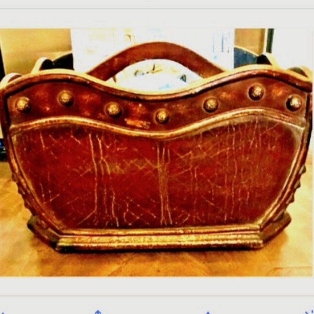 NWT ALEXANDRA'S ACCENTS 2-Section Wood Magazine Holder Burg\Gold Crackle Finish
